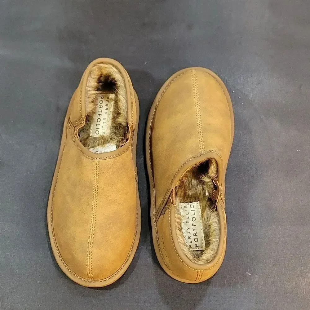 BRAND NEW PERRY ELLIS ROUND-TOE FAUX FUR INSOLE KIDS SLIPPERS